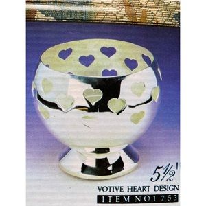 NWT 5.5 inch Silver Heart Design Votive - set of 2